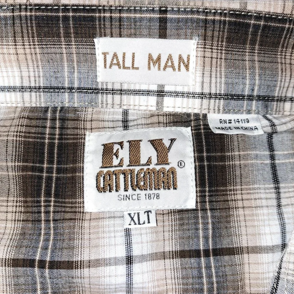 Men's Ely Cattleman Short Sleeve Plaid Western Pearl Snap Shirt XLTALL - Picture 6 of 7